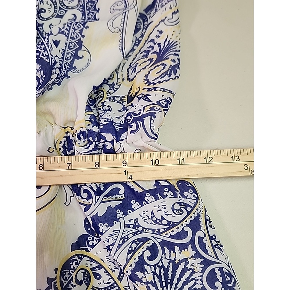 Blue/White Maxi Dress Women Small Mediterranean Greek Inspired Paisley 90's - Picture 8 of 9